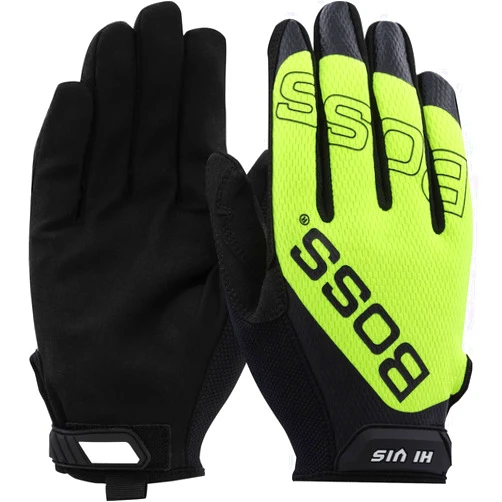 PIP Boss Boss Men's High Visibility Synthetic Microfiber Palm Utility Safety Work Gloves, Mesh Back, High Dexterity, Enhanced Grip, Abrasion Resistant, Touchscreen, Yellow, Black, Large (120-MU1230T/L)