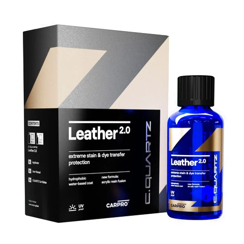 CARPRO CQUARTZ Leather 2.0 - Kit - Hydrophobic & Oil Phobic, Safe on All Car Leather, Resistance to UV, Denim Dye Coloring, Abrasion and Stains (50ml Kit)