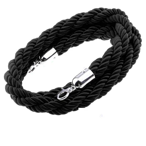 Auto-plaza 5 Feet (1.5 Meter) Black Queue Barrier Twist Rope, New Queue Divider Stanchions Crowd Control Barrier Rope Velvet Queue Barrier for Posts Stands with Chrome Hooks (59 Inch)