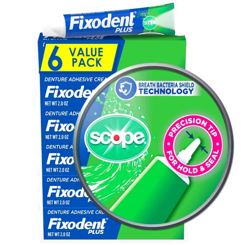 Fixodent Control Denture Adhesive Cream Plus Scope Flavor, 2 Oz (Pack of 6)