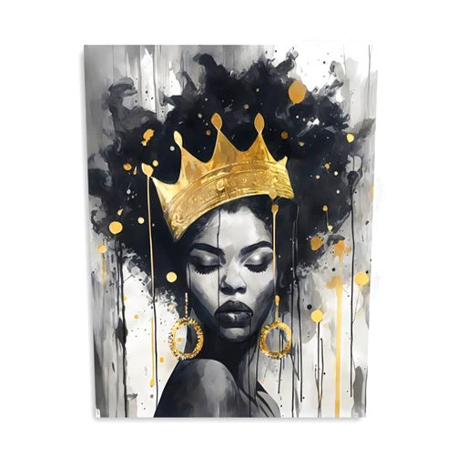 XMMPOT Native African American Wall Art: Inspirational Yellow Black Girl Canvas Wall Art, African American Woman Pictures with Queen Crown for Bedroom, African Ethno Motive Framed Ready to Hang(12x15inch)