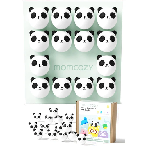 Momcozy Natural&Organic Essential Oil Bath Bombs,14 Pcs Bubble Bath Fizzy Balls with Cute Panda Animal Shapes,Bath Bombs Gift Set for Kids Girls Boys Toddler,Ideal Gift for Easter Egg,Bath Bomb Kit