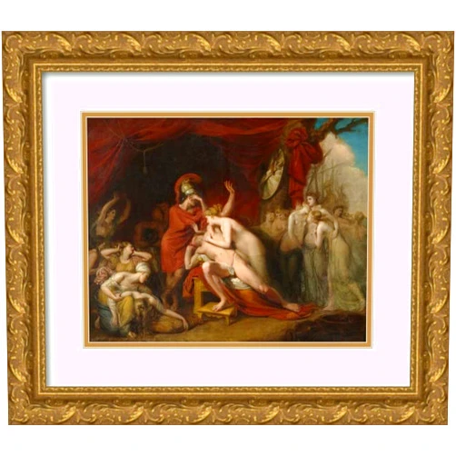 ArtDirect George Dawe 18x15 Gold Ornate Frame and Double Matted Museum Art Print Titled: Achilles, Frantic for the Loss of Patroclus, Rejecting the Consolation of Thetis (1803)