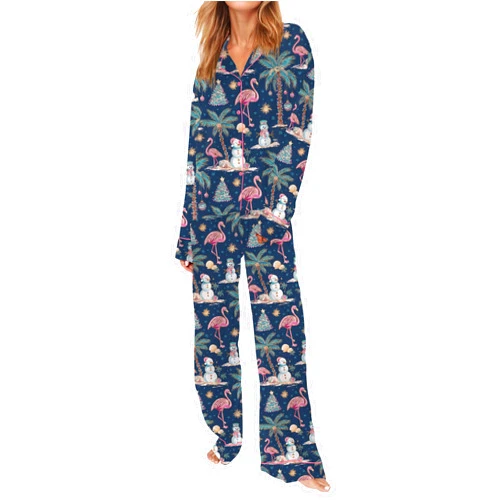 SHESHOW Satin Pajamas Set for Women Set Long Sleeve Button Down Pjs Sets 2 Piece Loungewear Animal Sleepwear XS-XXL