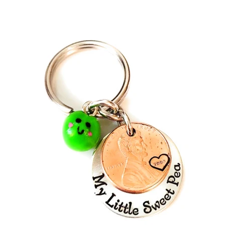 Tucker's Trinkets And Treasures My Little Sweet Pea Personalized Lucky Copper Penny Key Chain Gift for Her Girlfriend Little Girl