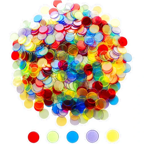Yuanhe 500 Pieces of 3/4 inch Transparent Bingo Counting Chips for Bingo Game Party, Classroom, Game Night, Bingo Hall-Mixed Color
