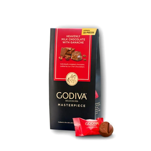 Godiva Chocolatier Godiva Masterpiece Milk Chocolate Bag, Individually Wrapped with Ganache Center, Gourmet Gift for Birthday, Holiday, Kosher, Halal, 7oz