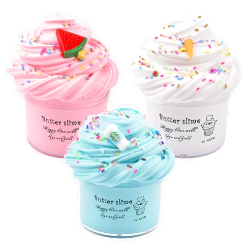 WUHUANIU Scented Slime Kit with 3 Pack Butter Slime,Pink Watermelon,White Ice Cream and Ocean Coffee for Girls and Boys,Super Soft and Non Sticky DIY Surprise Slime(3x100ml)