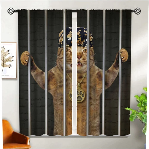 ONINUO Cool Cat Blackout Curtains for Girls Boy Home Decor, Funny Cute Animal Police Office Rod Pocket Thermal Insulated Drapes Darkening Window Curtain for Bedroom Living Room, 42 x 45 Inch