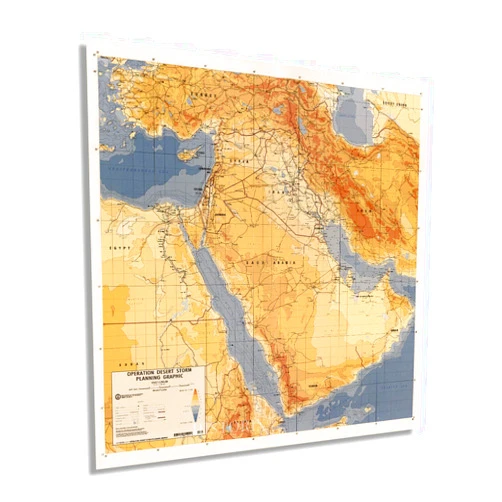 HISTORIX 1991 Operation Desert Storm Map - 24x24 Inch Operation Desert Storm Planning Graphic - Middle East Map - Persian Gulf War Map - Iraq Kuwait Saudi Arabia Map - Desert Storm Poster