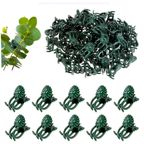 Trinkrittey 100 Pcs Plant Clips for Climbing Plants Green Orchid Clips Tiny Plant Support Clips Flower Vine Clips Garden Clips for Climbing Plants Stakes Supporting Stems Vines Plant cage