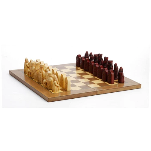 Veronese Design 2 1/2 Inch Isle of Lewis Style Chessmen with Board Hand Painted Resin Wood Ivory Finish Statue Home Decor