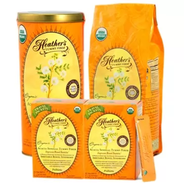 Heather's Tummy Care Heather's Tummy Fiber Acacia for IBS Kit ~ Organic Acacia Senegal Can 16 oz, Pouch 16 oz and 2 Boxes Travel Stick Packs