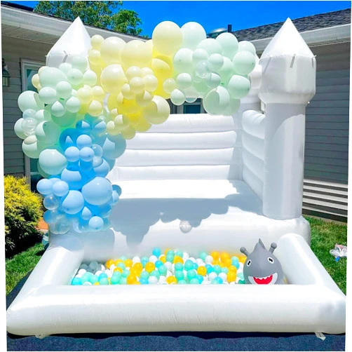 ILink-outer White Bounce House with Ball Pit Air Blower Oxford Material for Kids Birthday Party Baby Shower Event Photography (8x10x8ft)