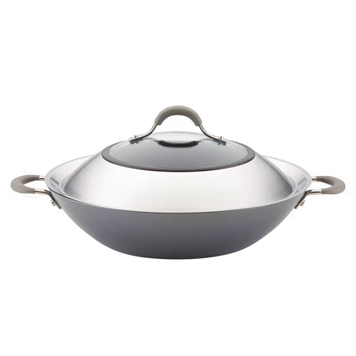 Circulon 81402 14-Inch Side Handles Hard Anodized Aluminum Wok, 14 Inch, Oyster Gray
