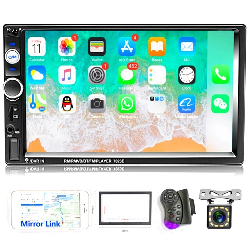 Hodozzy Double Din Car Stereo 7 inch Touchscreen Car Radios with Bluetooth Indash 2 Din Car Audio Head Unit Support Mirror Link for Android/iOS USB TF AUX FM MP5 Multimedia Player + Backup Camera