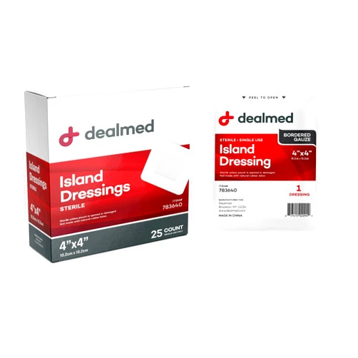 Dealmed Sterile Bordered Gauze Island Dressings – 25 Count, 4