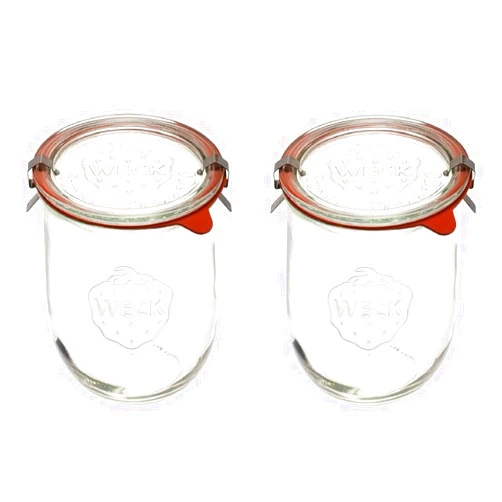 Weck Tulip Jars 1 Liter - Large Sour Dough Starter Jars with Wide Mouth - Suitable for Canning and Storage - 2 with Glass Lids