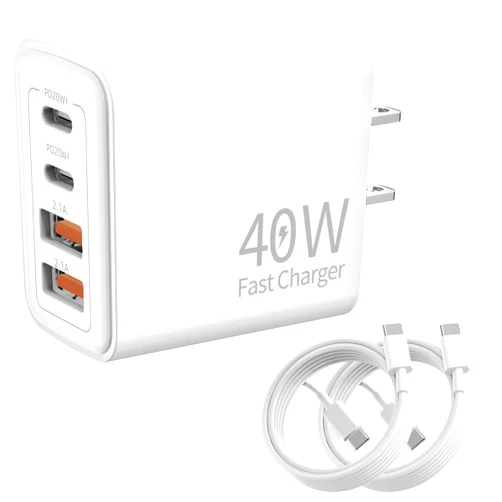 QTJUST iPhone 15 16 Charger,40W USB C Charger,4-Port USB C Fast Wall Charger,USB C Charger Block (2-Pack 4 ft USB C Cable Included) for iPhone 15 16/15 16Pro/15 Pro Max/iPad Pro/AirPods & More