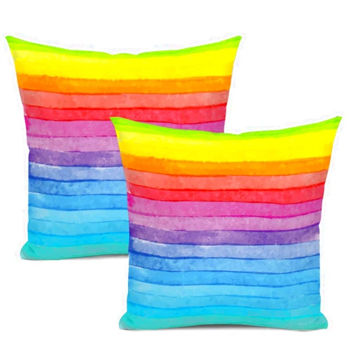 Yobvec Rainbow Throw Pillow Covers Sea Home Decor 18x18 Inch, Colorful Decorative Pillowcase Soft Cushion for Bed Sofa Couch, 2 Sets