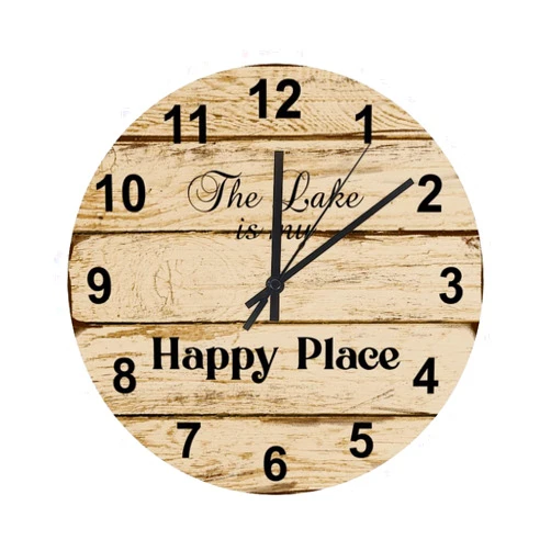 LetusZhogo Lake Wall Clock - 12 Inch Silent Non-Ticking Wooden Wall Clocks Battery Operated - The Lake is My Happy Place - Country Retro Rustic Style Decorative for Living Room, Kitchen, Home