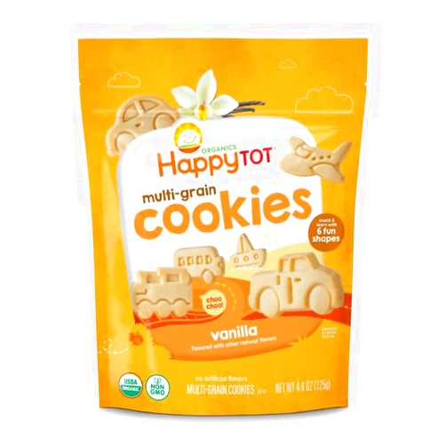 HAPPYTOT Happy Tot Organic Multi-Grain Cookies Toddler Snack, Fun Transportation Shapes, Vanilla, 4.4 Ounce (Pack of 5)
