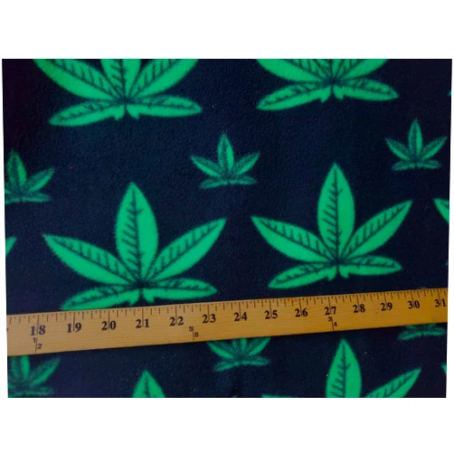 AD Marijuana Leaves Fleece Black/Green Leaves Sold by Yard