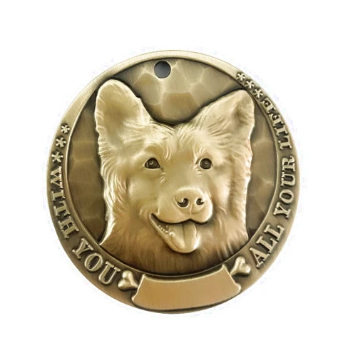 LJIOEZZI Dog ID Tag Personalized Brass Round 3D Relief Dogs Style Custom Text Engraved on Both Sides Lightweight (Border Collie, 1.57inch (40mm))