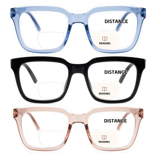 Zooxsky 3 Pack Bifocal Reading Glasses for Women Men Oversized Clear Top Bi-focal Readers Far/Near Dual-use Computer Eyewear