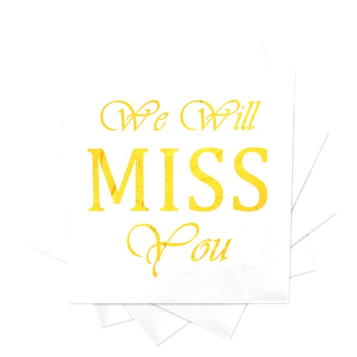 Apriciti We Will Miss You Farewell Cocktail Napkins, 100 Pack White Gold Retirement Party Napkins, 6.5