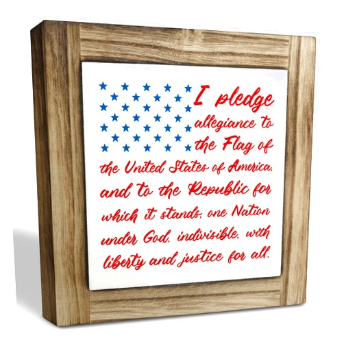 XJCUG Americana Decor Wooden Sign, Patriotic American Flag Pledge of Allegiance Plaque, 4th of July Decorations Indoor, Memorial Day Home Decor, Rustic USA Wall Art Gift