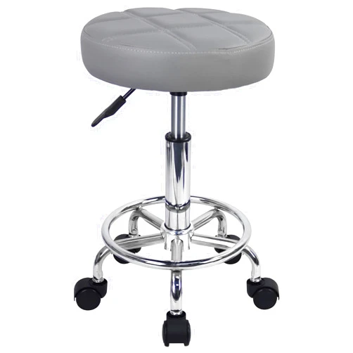 KKTONER Round Rolling Stool Chair PU Leather Height Adjustable Swivel Drafting Work SPA Shop Salon Stools with Wheels Office Chair Small (Gray)