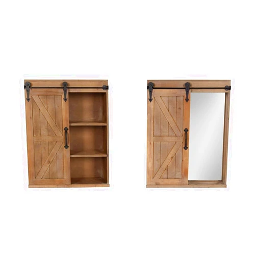 Kate and Laurel Cates Wood Decorative Wall Storage Cabinets with Sliding Barn Door, Rustic Brown