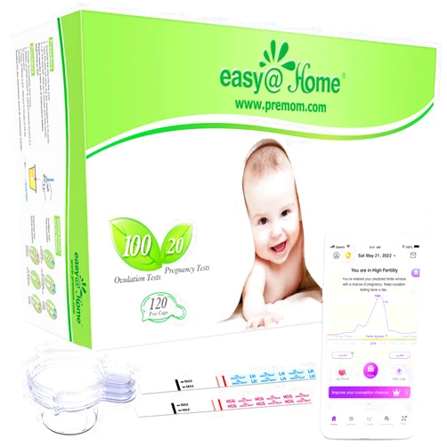 Easy@Home 100 Ovulation Test and 20 Pregnancy Test Strips, FSA Eligible Ovulation Test Kit Powered by Premom Ovulation Predictor Free APP,100LH + 20HCG + 120 Urine Cups-Package May Vary