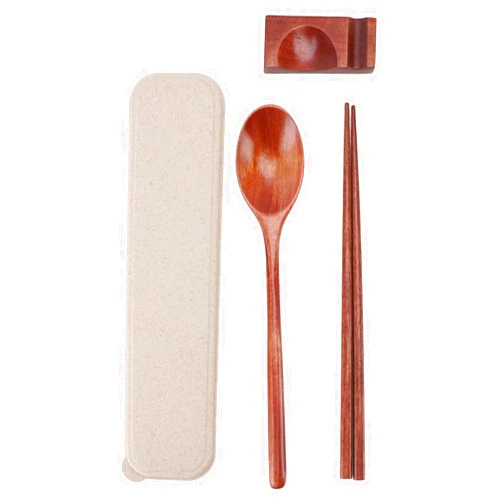Fdit Portable Spoon and Chopstick Set, Reusable Travel Wooden Utensil Set with Storage Case Cutlery for Office Camping Picnic