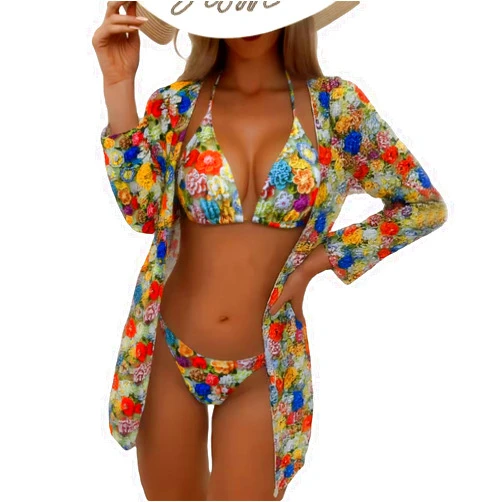 BYFINECANY Women's Floral Print Mesh Sheer Summer Bikinis Cover Up Shirt