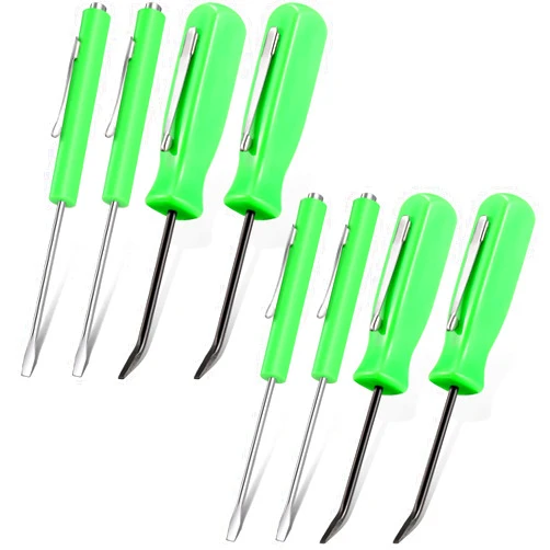 Zhehao 8 Pieces Pocket Magnetic Screwdriver Mini Slotted Head Magnetic Screwdriver with Pry Bar Set Pocket Clips for Home Office Car Gadgets Repair Tools Mechanics Electricians Technicians, Green
