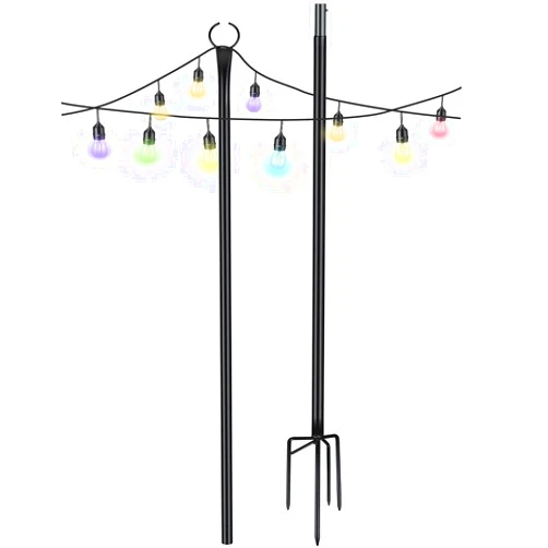 Xflism Outdoor String Light Poles, 9 FT Stainless Steel for Strong Wind Hanging Christmas String Lights Used for Patio, Courtyard, Garden, Wedding Party