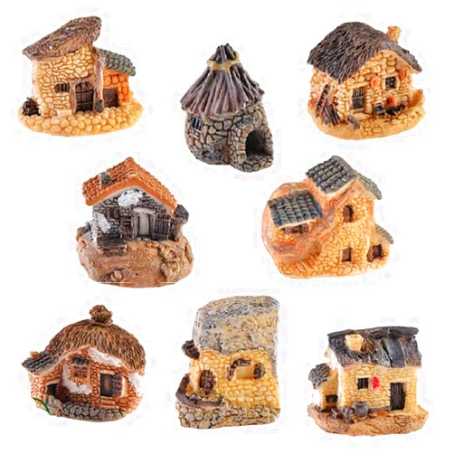 WETEPUXI 8pcs Miniature Fairy Garden Houses Resin Mini House Figurine Small Village Hut Figurine Cottage DIY Micro Landscape Garden Decor Ornament Accessories for Bonsai,Succulent Planting,Terrarium,Flower Pot