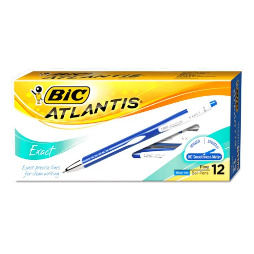 BIC VCGN11BE Glide Exact (Atlantis) Retractable Ballpoint Pen, Blue Ink, .7mm, Fine, Dozen
