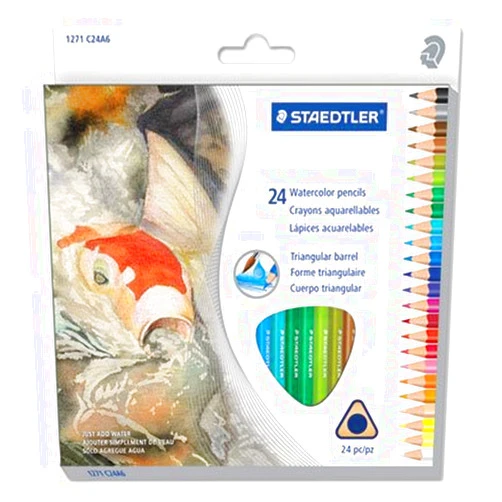 Staedtler Triangular Watercolor Pencil Set, 24 Assorted Colors (STD1271C24A6)