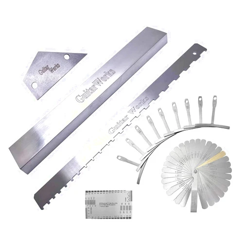 jiayouy Set of 14 Pieces Luthier Tools Set Guitar Neck Notched Straight Edge 9pcs Guitar Radius Gauge String Action Gauge Ruler Fret Rocker Fret Leveling Beam for Guitar and Bass Setup Tool