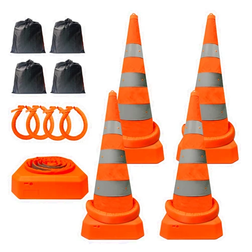 BONOOTH Upgraded 28Inch Collapsible Cones, BONOOTH Pop-up Traffic Safety Cones for Parking Warning, Automotive Teaching Activities, Sports and Other Training, Construction Projects [4 Pack]