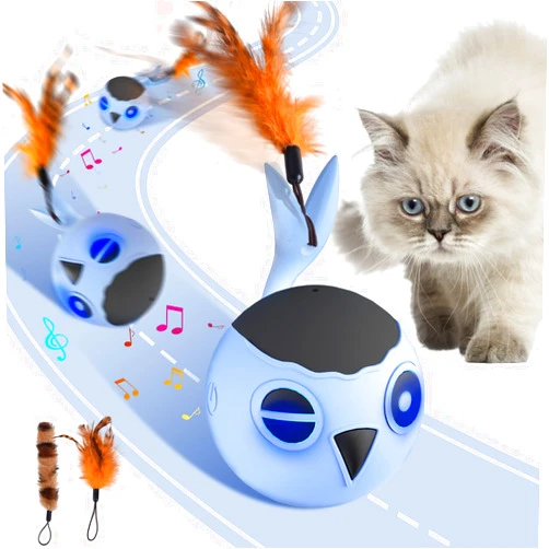 ORSDA Cat Toys, Interactive Cat Toy for Indoor Cats, Automatic Moving Ball Bird for Indoor Adult Cats Kitten Toys All Breeds, Fast Rolling Motion Activated Chirping Stimulating Light, 2 Feather Refill
