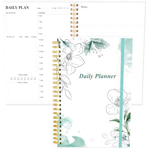 Heveboik Daily Planner Undated - A5 To Do List Notebook Hourly Schedules, Spiral Appointment Planner for Women and Men, PVC Hardcover, Inner Pocket, Elastic Closure, 5.8