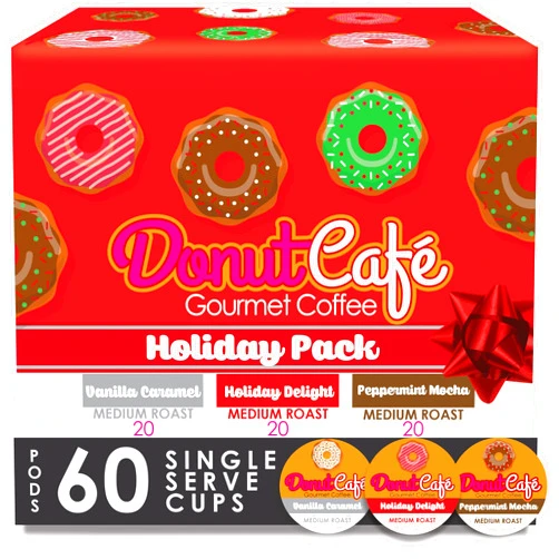 Donut Café Donut Cafe Holiday Pack (Holiday Delight, Pmint Mocha, VanCaramel) 60ct Single Cup