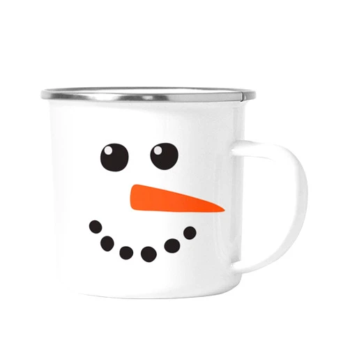 Andaz Press 11oz. Kids Christmas Hot Chocolate Stainless Steel Campfire Coffee Mug Gift, Snowman With Carrot Nose, 1-Pack, Enamel Metal Camp Cup, Includes Box Kids Hot Cocoa Mug Snowman Mug