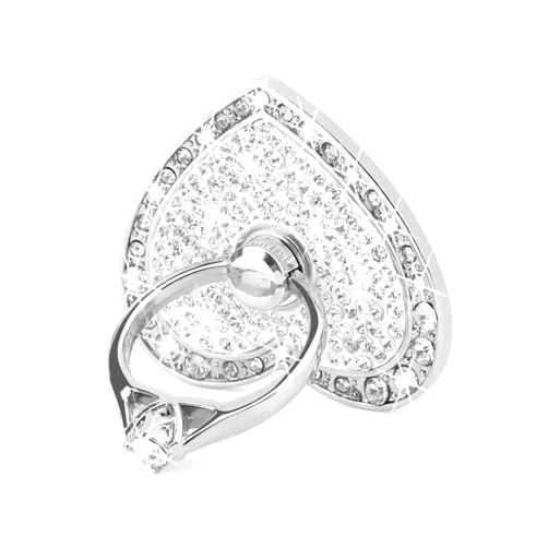 Nsiucion Cell Phone Finger Ring Stand with Sparkly Diamond, Nsiucion Heart Phone Ring Kickstand Holder [Washable] [Removable], 360°Rotation Zinc Alloy Ring Grip Stand for All Phones and Tablets (Silver)