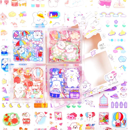 SKIONCE Cute Animal Stickers Set (100 Sheets) -Kawaii Clear PET Transparent Cartoon Decorative Scrapbooking Supplies for Bullet Journaling,Diary,DIY Arts Crafts,Album,Planner,Junk Journals,Calendars Notebook