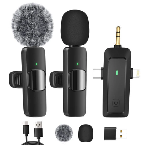 HMKCH Wireless Lavalier Microphone for iPhone - Android Phone/Camera/Computer/Laptop, Professional Dual Lapel Mic with USB-C/3.5mm/USB Plug for Video Recording, Vlog, YouTube, TikTok